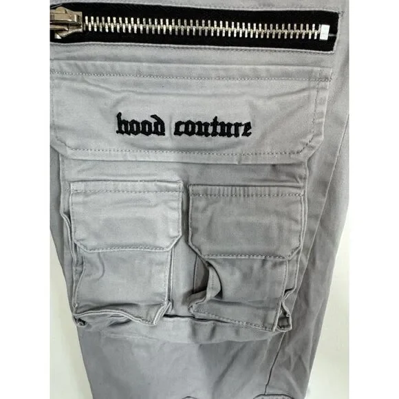 Hood Couture Mens Pull On Gray Cargo Pants Size XS Grunge Streetwear Hip Hop Y2K - Picture 3 of 13